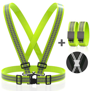 Reflective Vest Straps NEW Premium Design + 1 Pair of High Visible Bands for Arm / Wrist / Ankle